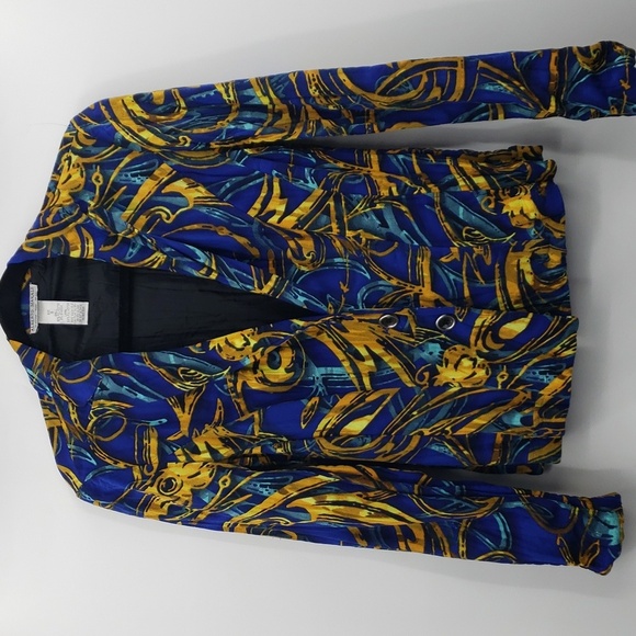 Alberto makali | Blue with yellow pattern long sleeve blazer top - size small - Picture 1 of 11